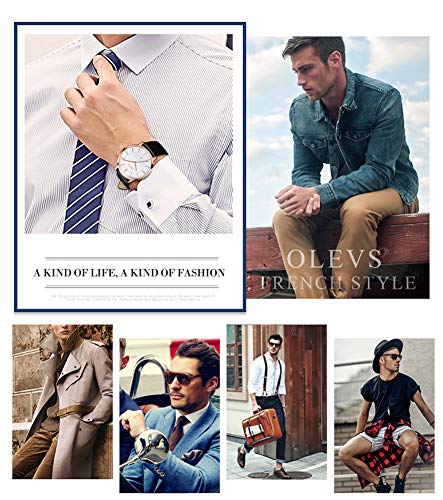 Image of OLEVS Men Leather Watches Black Ultra Thin 6.5mm Minimalist Dress Fashion Simple Casual Waterproof Date Watch for Men