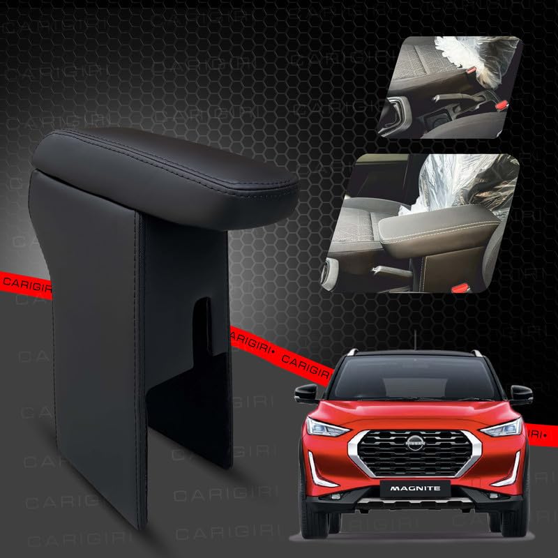 Image of Carigiri Premium Finish Car Armrest with Storage Box And High Density Moulded Foam For Nissan Magnite (Models-2020-2025) (Black Seam,Nappa Leatherette)