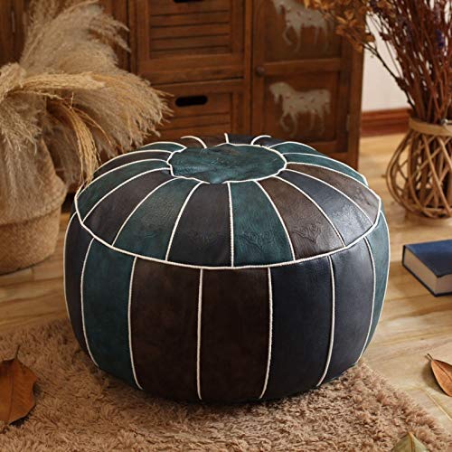SAeWare Pouffe Ottoman Cover,Round Unstuffed Pouffefe Bean Bag Chair Foot Stool Footrest Yoga Moroccan Seating Area Stool Floor Pillow Case-Light Tan 60x60x30cm,Blue60x60x30cm