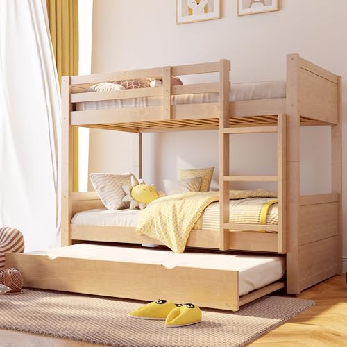 Dolamaní Litera de madera 90 x 200 cm con marco de cama extensible de 90 x 190 cm, cama alta convertible en cama individual, con barandilla de seguridad, escalera y somier, sin colchón (color madera)