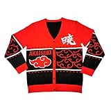 Naruto Shippuden Men's Akatsuki Red Cloud Ugly Sweater for Christmas Button-Up Knit Cardigan (Small)