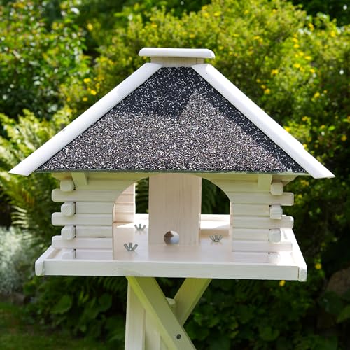 Deko-Shop-Hannusch Vogelhaus wahlweise mit Ständer und Solarbeleuchtung, Verschiedene Dachfarben (Vogelhaus, Vogelhaus, Haus Weiss, Dach Stein anthrazit/grau)