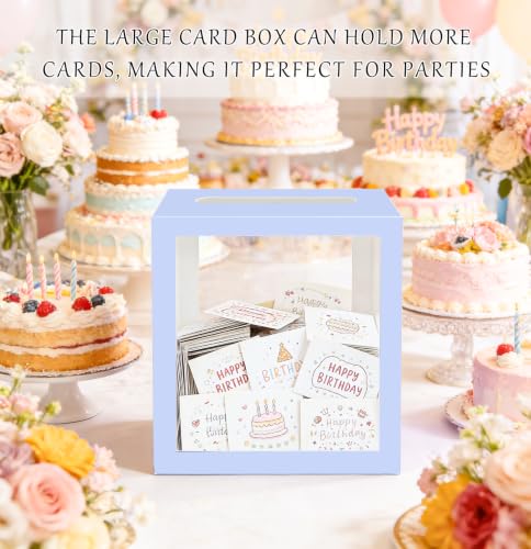 Image of SietDESEO Lavender Card Box for Party with Clear Window Large Gift Card Box Holder for Wedding Reception Birthday Graduation Baby Shower Raffle Ticket Box