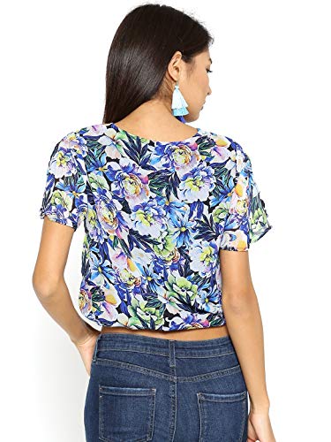 Image of Style Quotient Women Blue Printed Blouson Crop Top-Blue