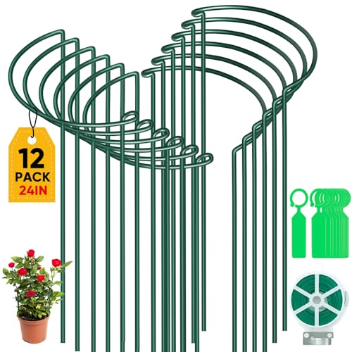 12 Stück 25cm x 60cm Pflanzenstütze für PfingstrosenMetall Halbrunde Garten Pflanzenhalter Rund Staudenhalter Blumenstütze für Zimmerpflanzen Hortensien Rose Gemüse Tomaten Blumen