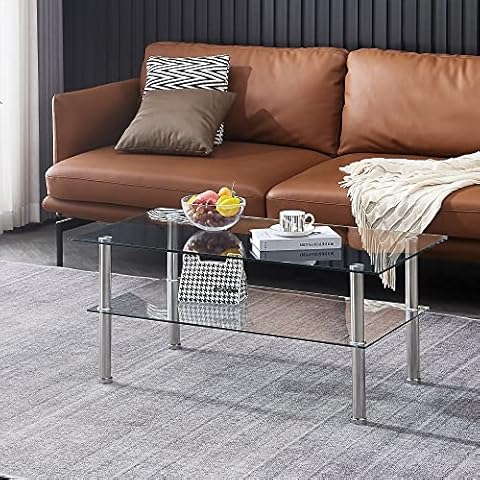 FENGHUA GLASS HOME Glass Coffee Table with Glass Legs Modern Small Coffee Table for Living Room (GC) Cover