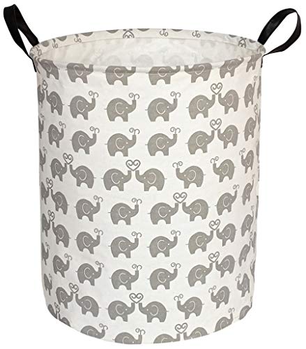 Image of Laundry Hamper Toys Box Storage Bins Canvas Waterproof Collapsible Clothes Organizer Basket with Handle Freestanding Large Cute Light Weight for Home Kids Baby Room(Elephant)