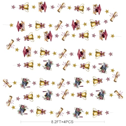 Image of Maroon Gold Graduation Party Hanging Streamer Floral Burgundy Gold Star Grad Cap Garland Banner for Congrats Grad Class of 2026 You Did It We are So Proud of You Themed Party Decorations Supplies