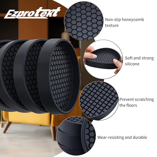 Image of Ezprotekt Non Slip Furniture Pads, 4 Pcs 3 inch Rubber Caster Cups, Anti Skid Furniture Coasters for Hardwood Floors, No Slide Furniture Gripper, Floor Protector for Bed Couch Furniture Stoppers (Black)