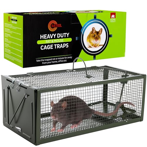 Ratkil Live Rat Cage Trap - Humane Mouse Traps & Rat Traps for All Weather - Home & Animal Friendly Control (Large) - Reusable Heavy Duty Solution for Rodent Infestations - Dark Green