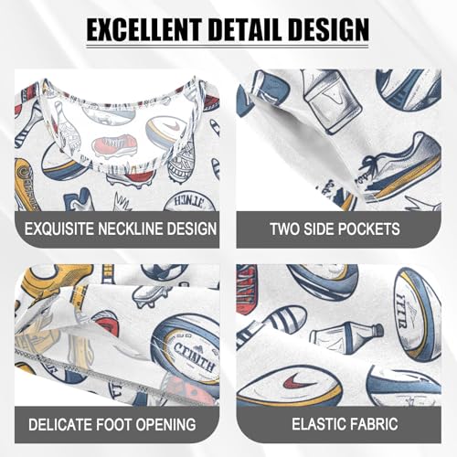 ALAZA Sport Ball Rugby American Football Pajamas Set Short Sleeve Cotton Sleepwear Summer Pjs 2 Piece 5-14Y4