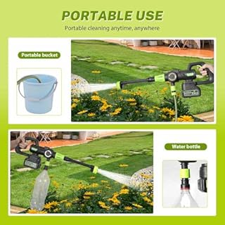 Nettoyeur Haute Pression sans Fil, Pressure Washer 3 Modes Max 120 Bars, Nettoyeur Haute Pression Portable avec 2 Batteries 3,0 Ah, Buse Réglable 6 en 1, Tuyau de 5 M, Nettoyage et Arrosage (Vert)