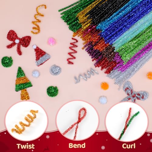 Image of Praisebank Glitter Pipe Cleaners for Crafts, 200pcs, Chenille Stems for DIY Projecets, Arts & Crafts Supplies for Festival Party Decorations