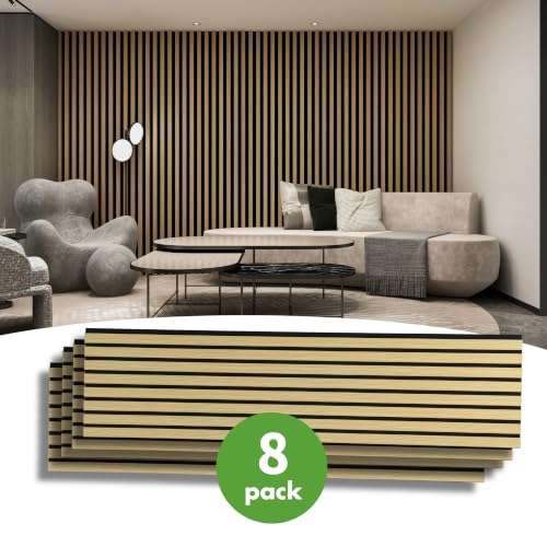 Image of Art3d 12 inch x 93 inch Acoustic Wood Slat Wall Panel, 8 pcs, 62 sq.ft, Oak