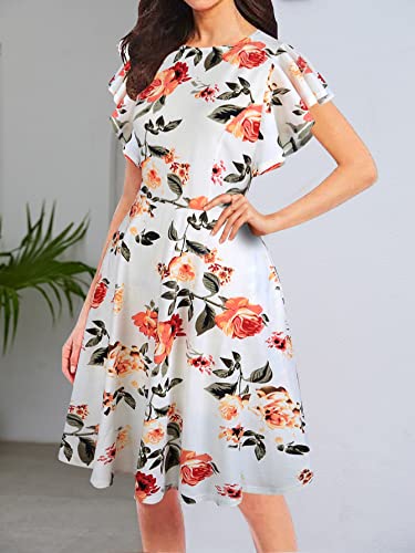 Image of oxiuly Wedding Church Vintage Cocktail Dresses with Pockets Summer Casual Floral Dress for Women Flare376
