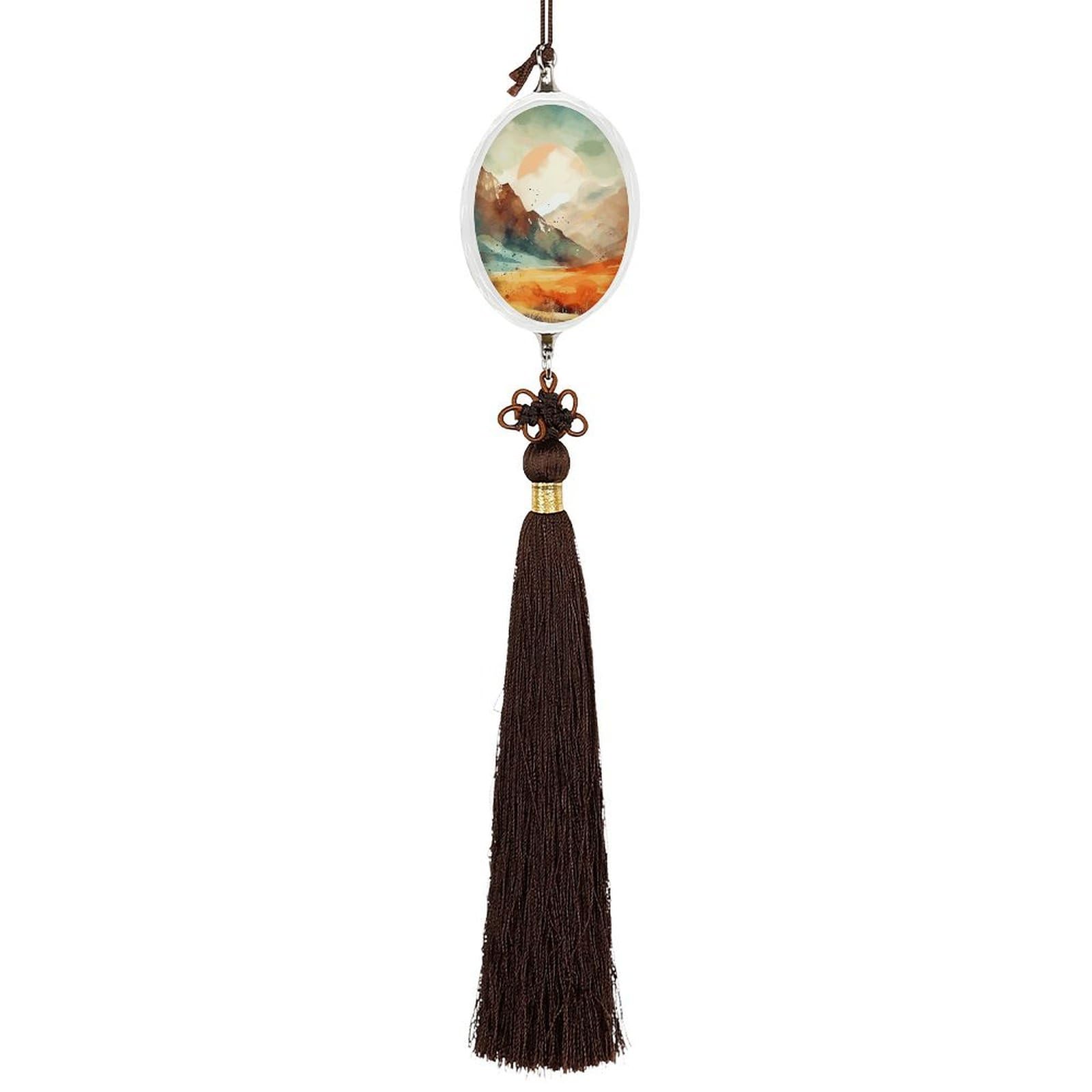 Crystal Car Pendant Charms Ellipse Crystal Rear View Mirror Charms Mountains And Sun Auto Hanging Interior Ornament Pendant Car Interior Accessories for Women Men Auto Decor