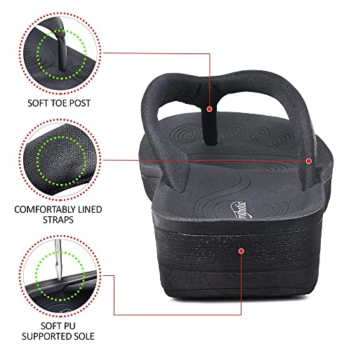 AEROTHOTIC Slip On Recovery Footwear Plantar Fasciitis Flip Flops for Women Yoga Mat Outdoor Walking Beach Ladies Arch Support Summer Thong Dressy Casual Sandals (Matt Black, Size 8) - Image 8