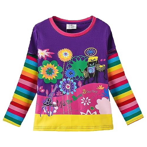 VIKITA Girls Shirts Winter Long Sleeve Rainbow Sleeve Tops for Daily Casual Wearing,2-12 Years