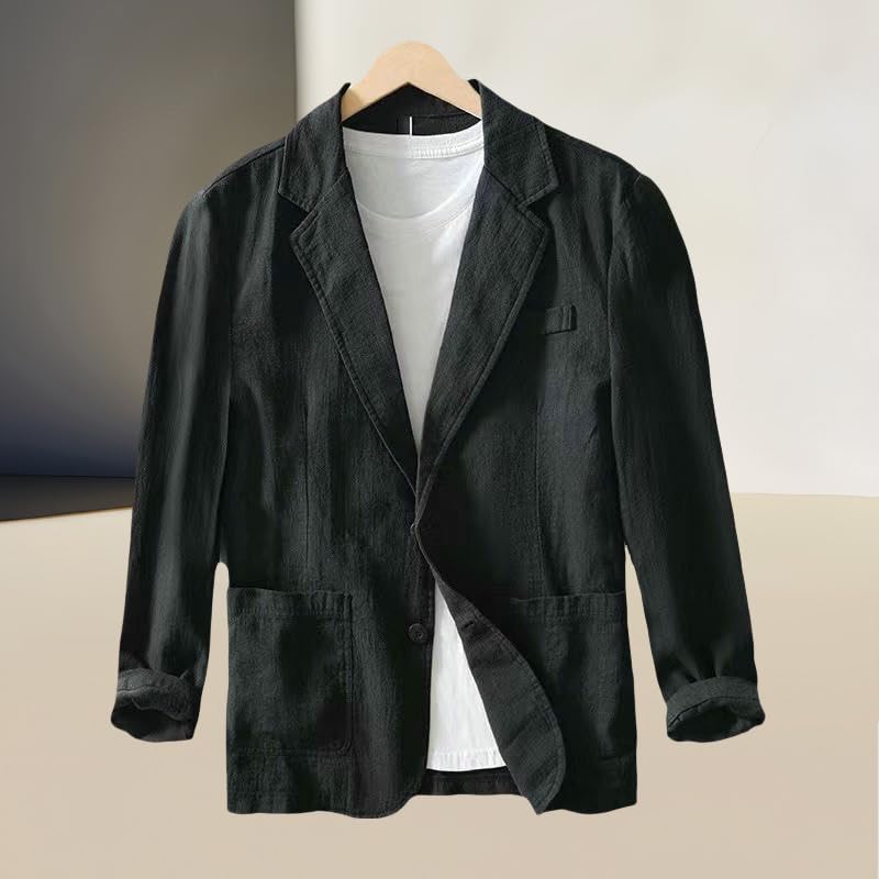 Blazer décontracté homme coton lin veste été légère couleur unie