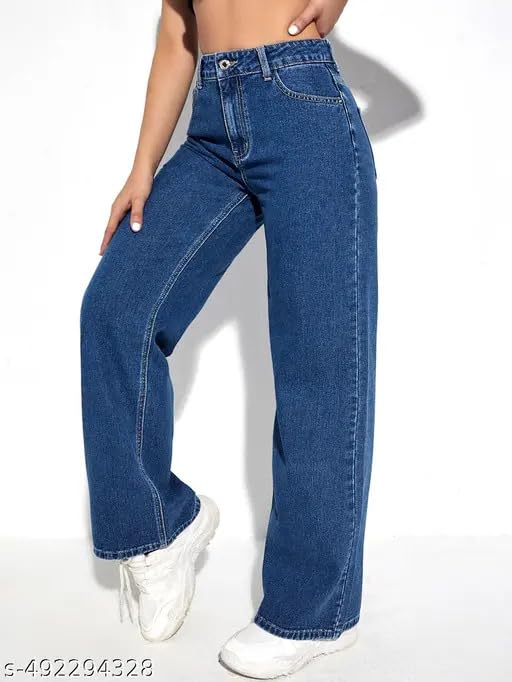 Image of Women High Waist Wide Leg Denim Baggy Jeans Casual High Waist || Wide Leg || Modern Look || Baggy fit Fashion Beauty Lovely Unique Denim Jeans for Women