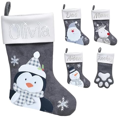 Varsany Personalised Dark Grey Penguin Christmas Stockings Cover