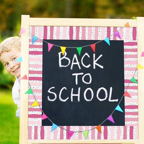 Image of Whaline 32.8ft Classroom Bulletin Board Borders Gradient Pink Color Stripe Polka Dot Die-Cut Rolled Border Trim for Teacher Chalkboard Wall Decoration