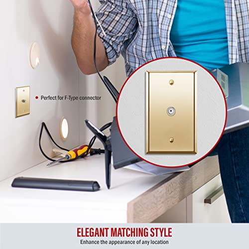 Image of ENERLITES 0.406 inch Diameter Hole Phone Cable Metal Wall Plate Polished Brass