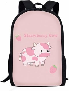 Strawberry Cow College Student Backpack Adult Outdoor Sports Daypack for Women Men Bagpack Highschool Teen Back Packs for Travel Book