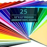 Bright Idea Permanent Vinyl, 25 Pack 12 'x 12' Vinyl Sheets Compatible with Cutting Machine, Assorted Colors Permanent Vinyl Bundle for Crafter