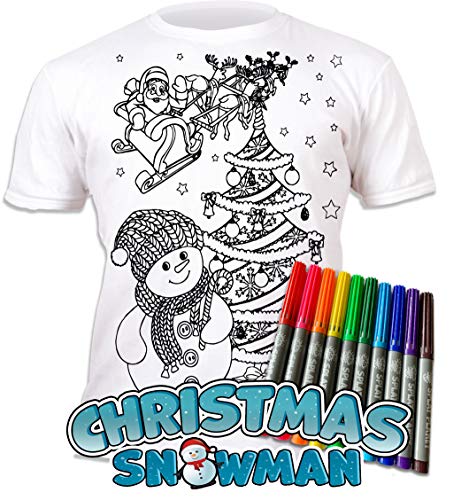 Splat Planet Color-in Snowman Christmas, T-Shirt with 10 Non-Toxic Washable Magic Coloring Pens - Color-in & Wash Out T-Shirt2