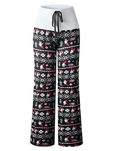 Image of iChunhua Women's Comfy Stretch Floral Print Drawstring Palazzo Wide Leg Lounge Pant