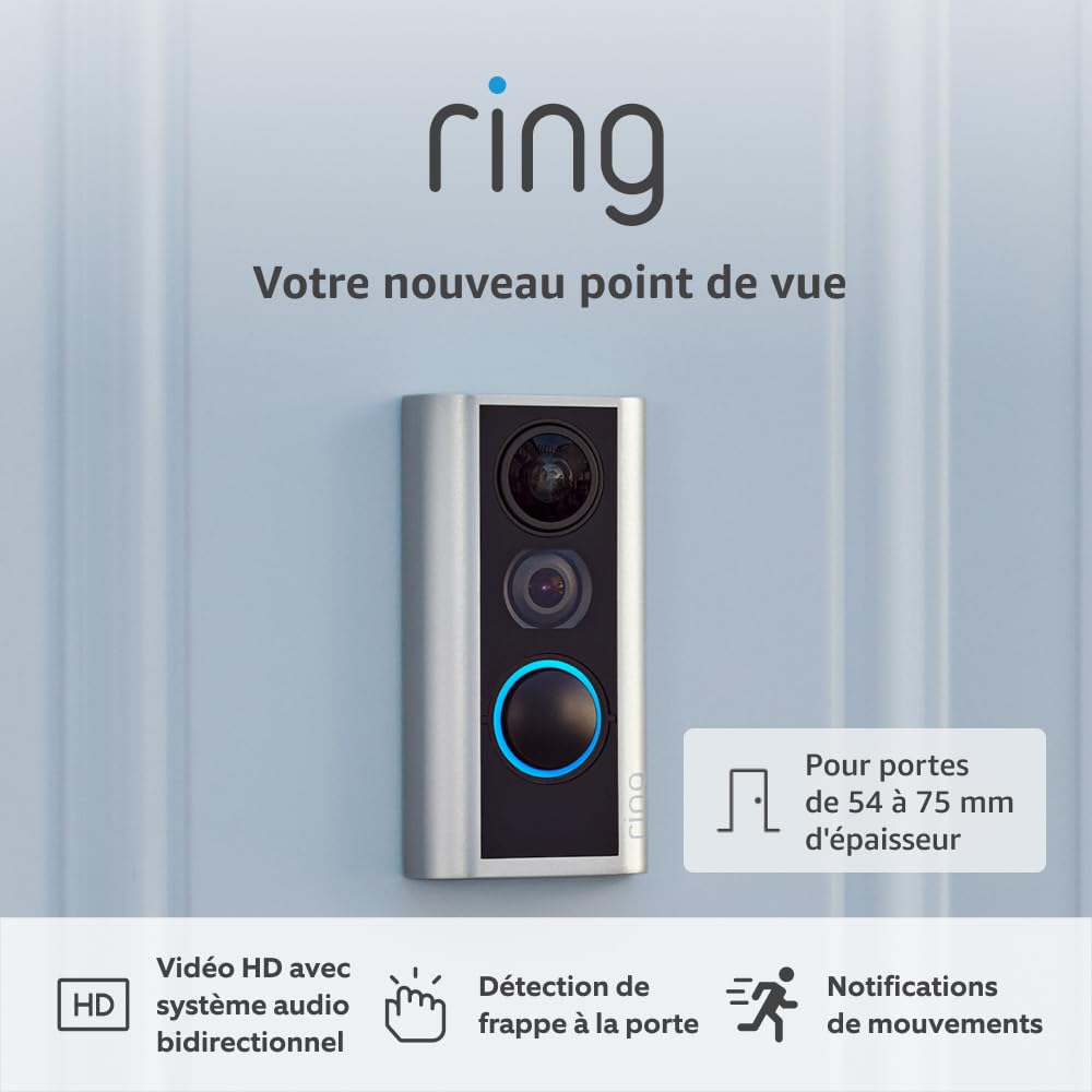 Judas vidéo sans fil Ring (Door View Cam) | Pour portes de 54 à 75 mm d'épaisseur (version recommandée) | Sonnette sans fil avec caméra, vidéo HD 1080p et Wi-Fi | Essai Ring Home gratuit 30 j.