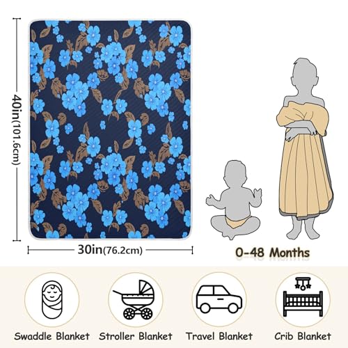 Burbuja Blue Flowers Baby Blanket for Boys Girls, Nursery Soft Warm Swaddling Receiving Baby Blankets, 30x40 in Toddler Blanket3