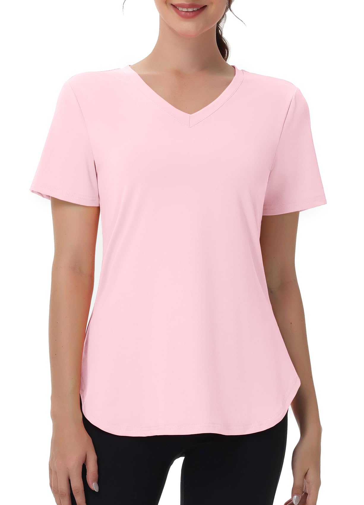 Kaleforneo Womens Workout Tops Short Sleeve T Shirts Moisture Wicking Yoga Gym Running Hiking V Neck Athletic Tee