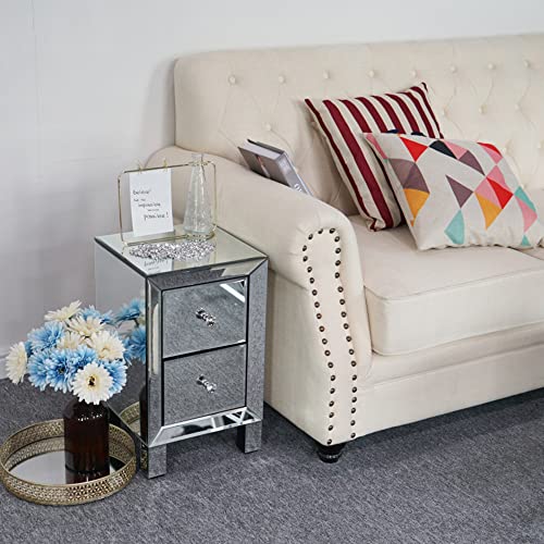 Mewg Silver Mirrored Bed Side Table, Night Stand With 2 Drawers, Small End Table With Crystal-Style Knobs, Small Storage Cabinet For Office Hallway Or Living Room #TOP5