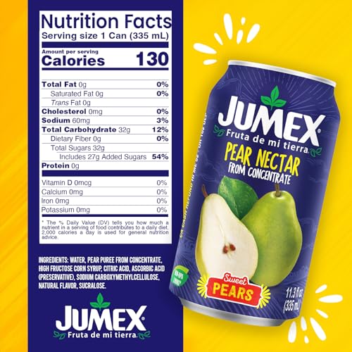 Image of Jumex Pear Juice Nectar - Pear Nectar Made with Fresh Fruit Puree - Fruit Juice Concentrate for Smoothie Mix, Cocktail Mixers & Kids Drinks & Beverages - 11.3oz, 24 Pack Canned Drinks