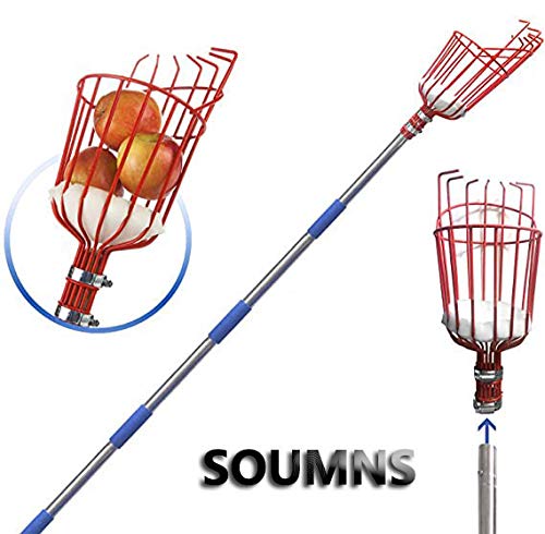 SOUMNS Obstpflücker mit Korb, EIN 8-FT-Obstpflücker mit optionalem Spleißen von leichtem Edelstahl zum Pflücken von Äpfeln, Kirschen und Obstbäumen (8)