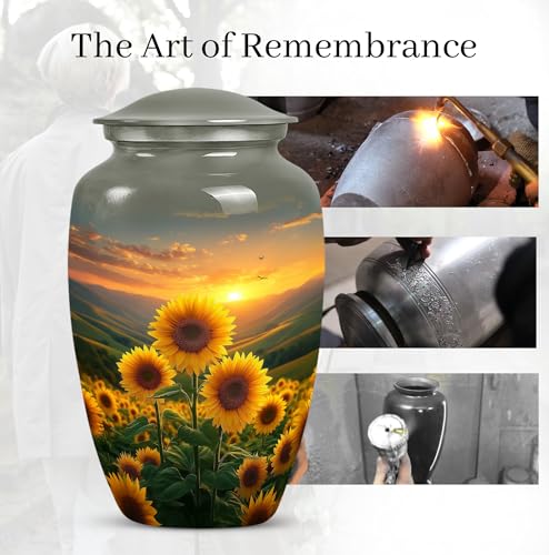 Image of Sunset Sunflower Urn for Ashes - Funeral Urns for Adult Ashes Women - Yellow Sunflower Urn for Human Adult Male and Female - Cremation Urns for Adult Mom and Dad 10inch and 200 Cubic Inches