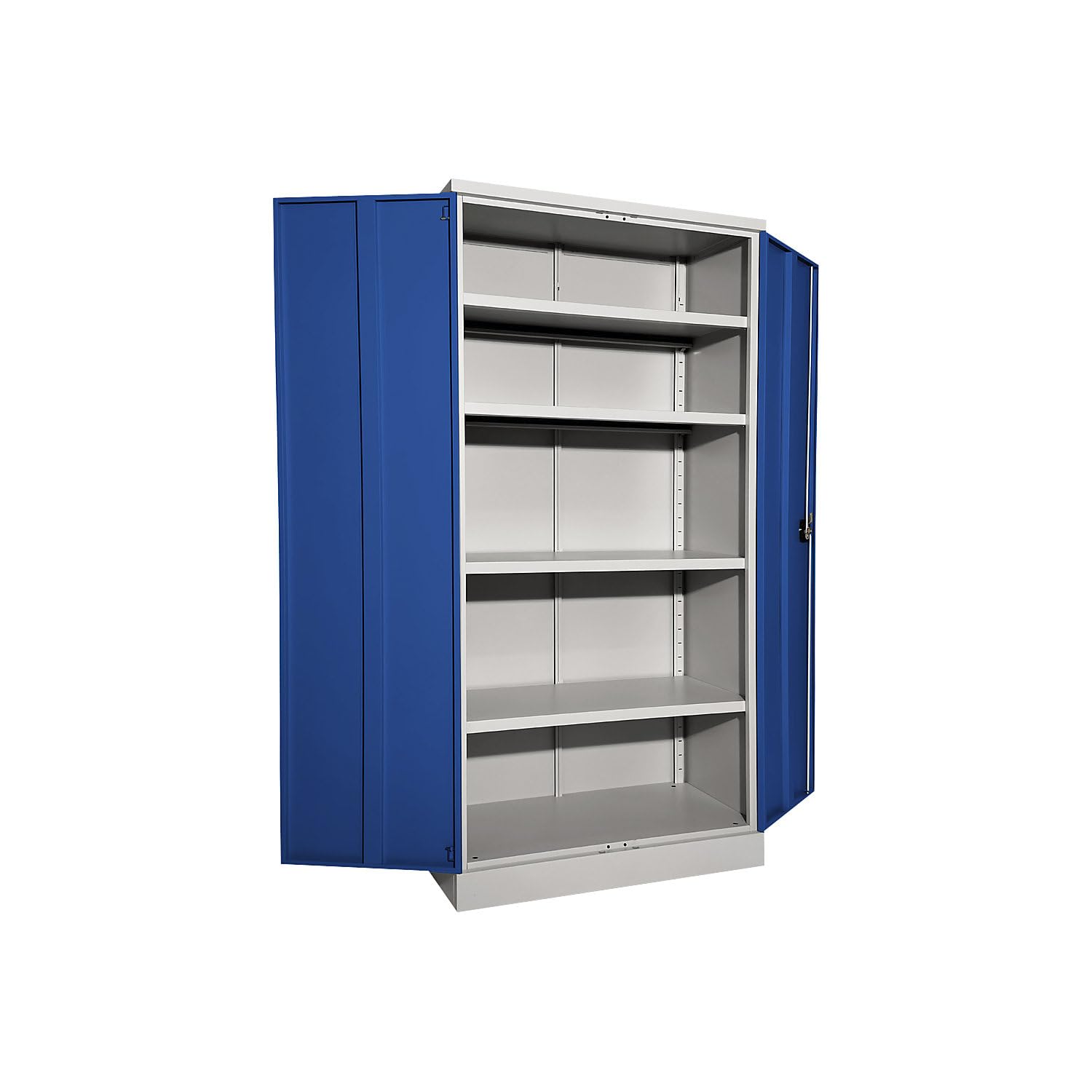 eurokraft | Stahlschrank Nilas | mit 4 Fachböden | HxBxT 1950 x 1000 x 500 mm | lichtGrau/Enzianblau