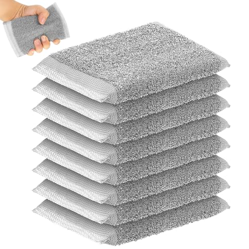 Image of Thyle 8 Pack Steel Wool Scrubber Kitchen Sponges, Heavy Duty Non Scratch Metal Sponges, Reusable Cleaning Scrub Pads for Dishes, Pots, Pans, Sink and Tough Hard Stains (Gray)