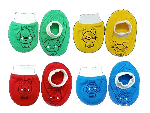 Simply Kids Baby Mittens For Kids, For Baby Boy And Baby Girl. Hello Animal Print For Age 0-6 Months. Pack Of 4. (4 Pairs Of Shoes And 4 Pairs Of Gloves).,Multicolor