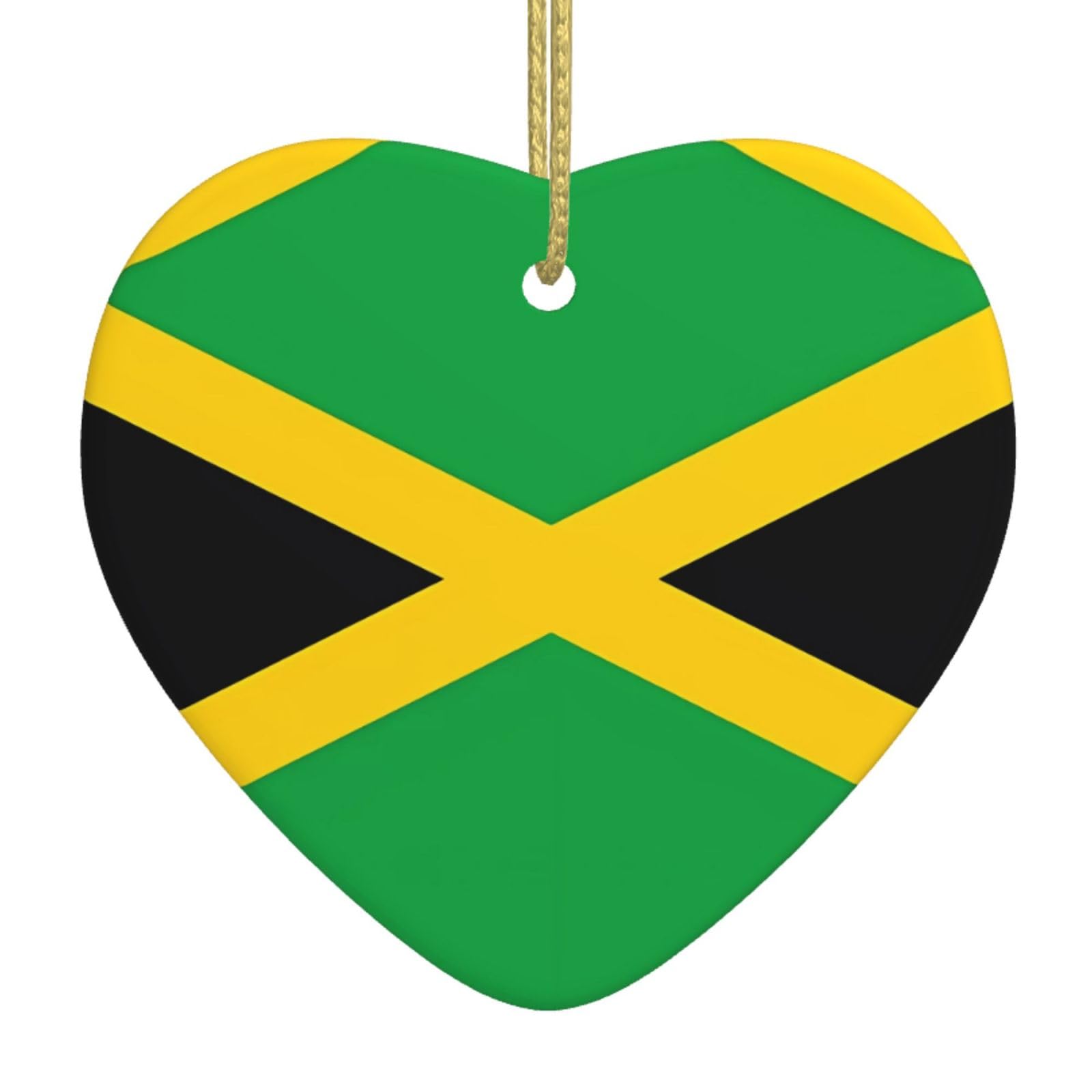Jamaica Flag Ceramic Christmas Heart Pendant with Silk Thread, Christmas Tree Home Decoration