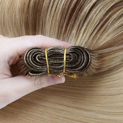 Image of Full Shine 24 Inch Invisible Weft Hair Extensions 105G Remy Human Hair | 10 /16 /16 Golden Brown Highlight Buttery Blonde, Invisible Weft, Party And Wedding, Long Styling, Women Looks