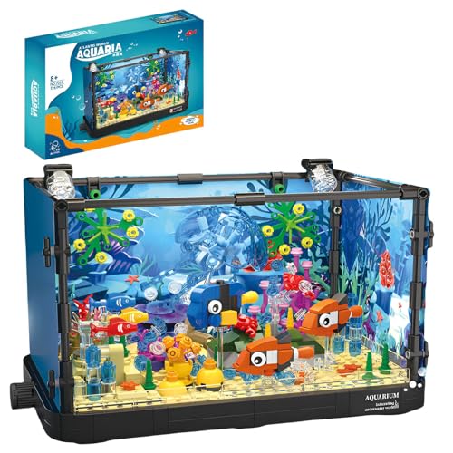 Fuleying Aquarium Bausteine Bausatz, Aquarium Klemmbausteine für Erwachsene, Einschließlich Ozean Quallen, Krabben, Fische, Tiere BAU Spielzeug, Haus Büro Dekoration, 725 Teile
