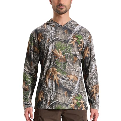 Camo Hoodie Long Sleeves Hunting Shirts for Men Quick Dry UPF 50+ Hiking Fishing Shirt with Hood
