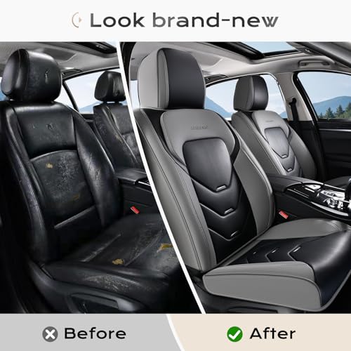 Image of Coverado Car Seat Covers, Front Seat Cover for Car, Waterproof Leather Car Seat Protector, Gray&Black Seat Covers Front Seat, Universal Car Seat Cushion Automotive Seat Covers Fit for Most Vehicles