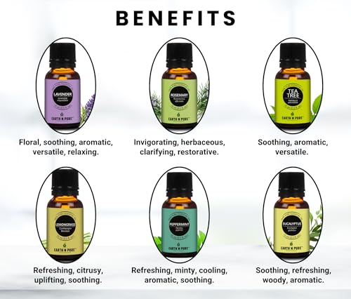 Image of Earth N Pure Essential Oil Pack of 6 (Rosemary, Eucalyptus, Tea Tree, Lemongrass, Peppermint & Lavender) 15 ml each.