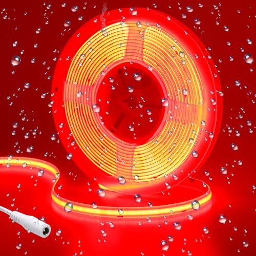 GOMING 24V 5M COB Striscia LED Rosso Impermeabile IP65 Alta Densità 480LED/M Senza Punti Luce Alta Luminosità Flessibile Luci LED per Soggiorno Natale Bar Giardini Corridoi(Senza Alimentazione)