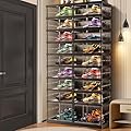 CIMLORD 9-Tier Foldable Shoe Rack for Closet Entryway 18-36Pairs,Stackable Clear Shoe Storage Boxes Organizer With Door Plastic Shoe Cabinet Bins with Lids Shoes Shelf Easy Assembly Large Black