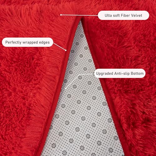 Runner Rugs for Bedroom 2x6 Rug Runners for Hallways Non Slip Soft Shag Bedside Rug, Fluffy Area Rug Throw Rugs for Living Room, Floor Carpet Runner for Nursery Kids Dorm, Red